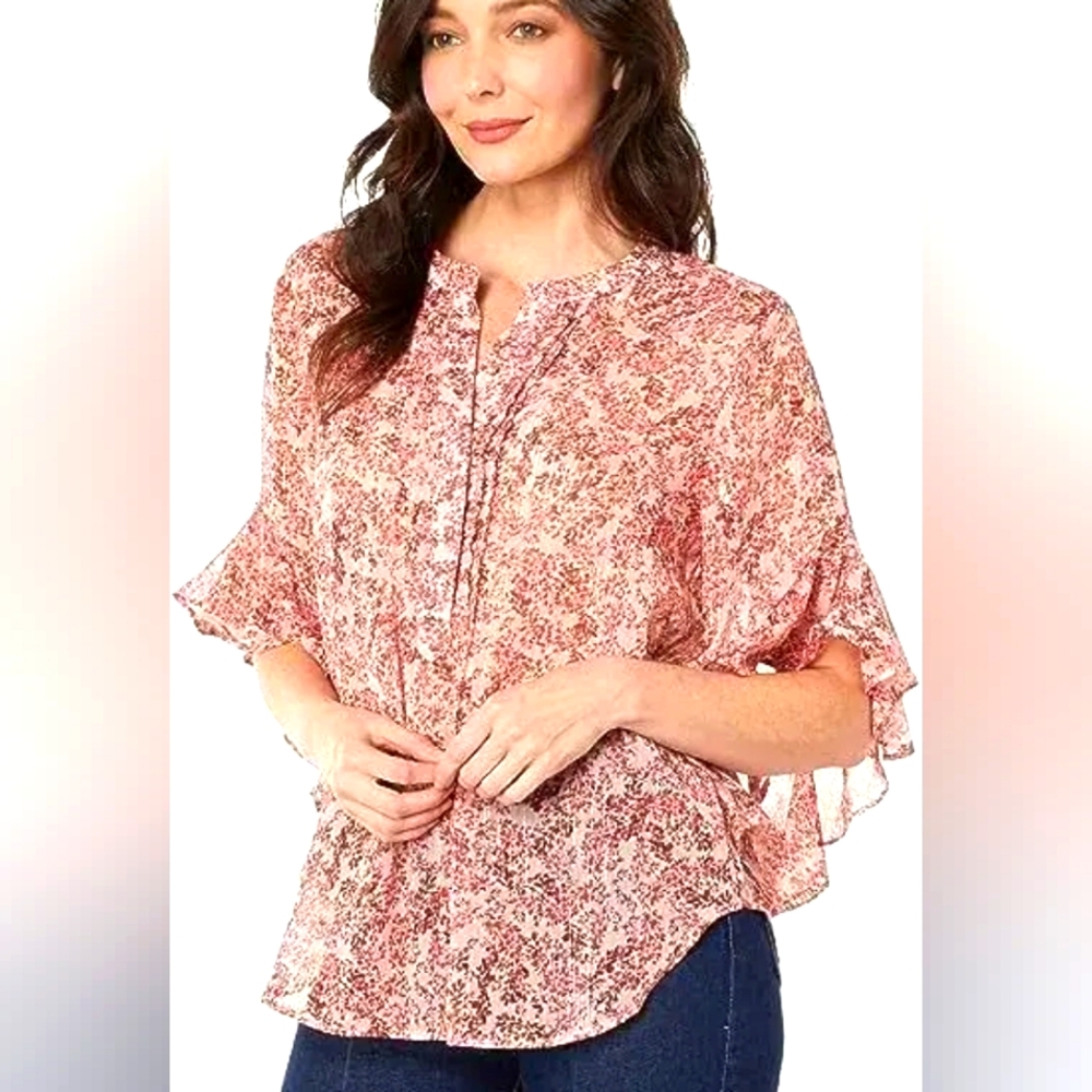 Vince Camuto Crew Neck Blouse with Dramatic Sleeve Fresh Pink Size XS